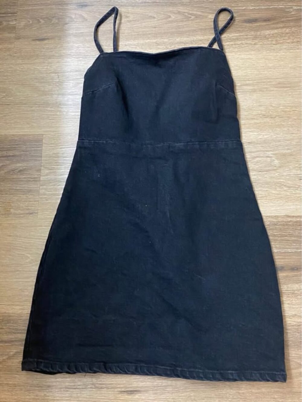 Zara Black Denim Spaghetti Strap Mini Dress Size Medium Structured A-Line